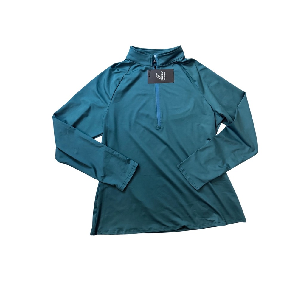 FKEEP Womens Quarter Zip Pullover XL Teal Green‎ Long Sleeve Athletic Top NWT